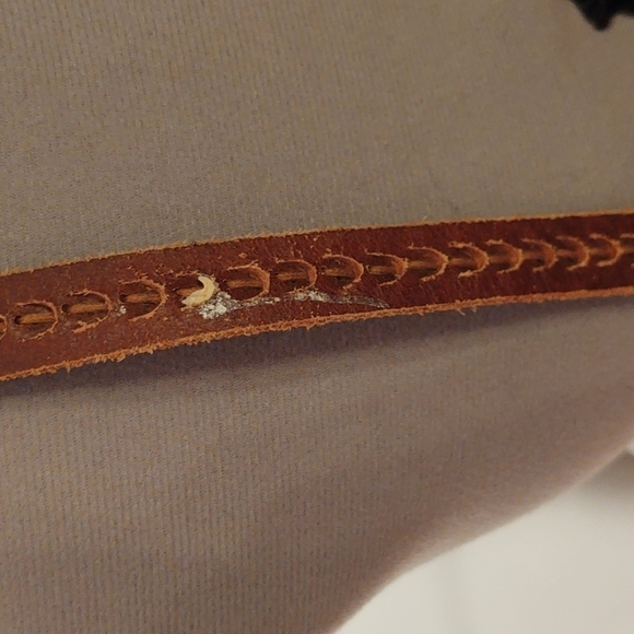 Brown Genuine Leather Thin Belt with Raised Design and Metal Rivets Sz S - Picture 7 of 7